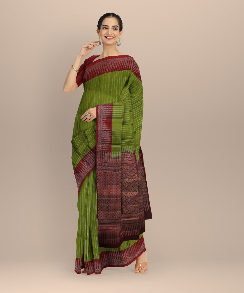 Red olive green honey vairavoosi handwoven kancheepuram silk saree