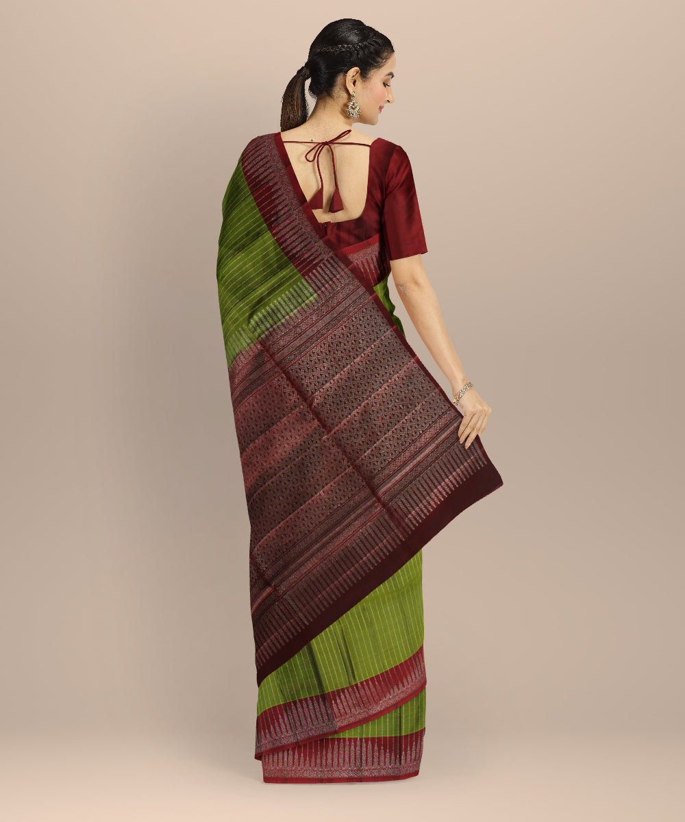 Red olive green honey vairavoosi handwoven kancheepuram silk saree