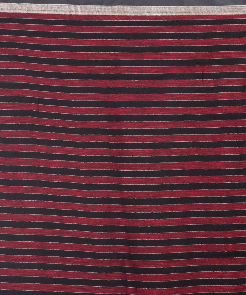 Red black checks handwoven linen sari