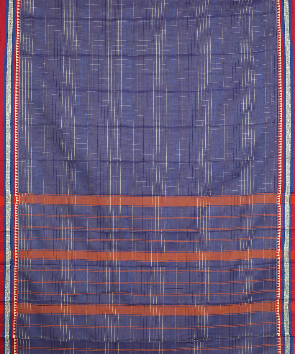 Navy blue red handwoven narayanapet cotton saree