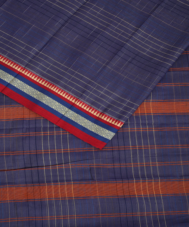 Navy blue red handwoven narayanapet cotton saree