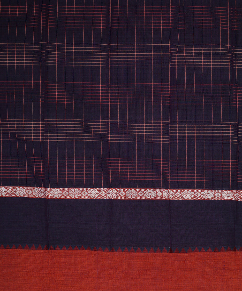 Navy blue brown handwoven narayanapet cotton saree