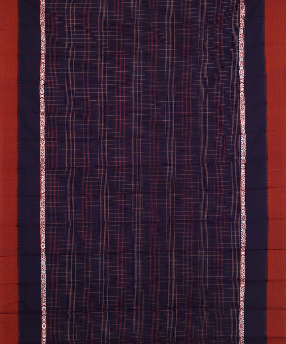 Navy blue brown handwoven narayanapet cotton saree