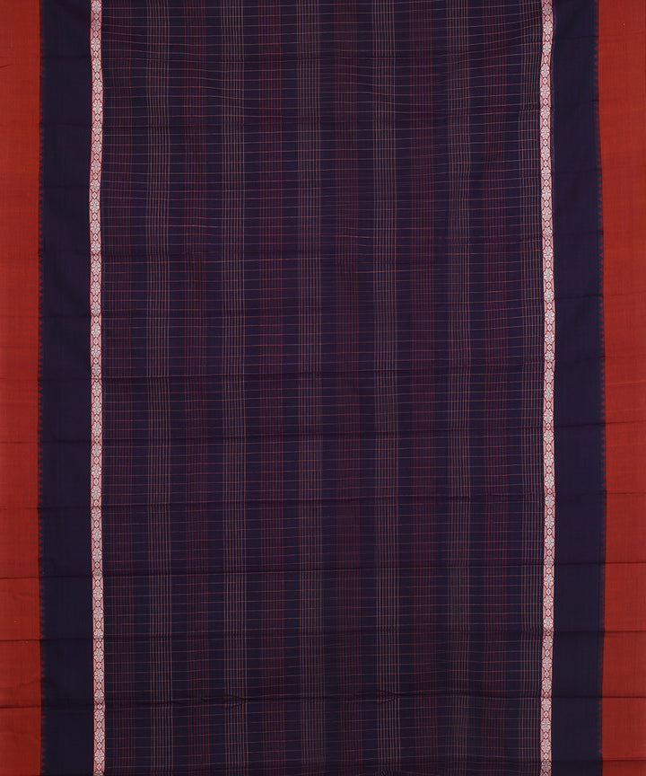 Navy blue brown handwoven narayanapet cotton saree