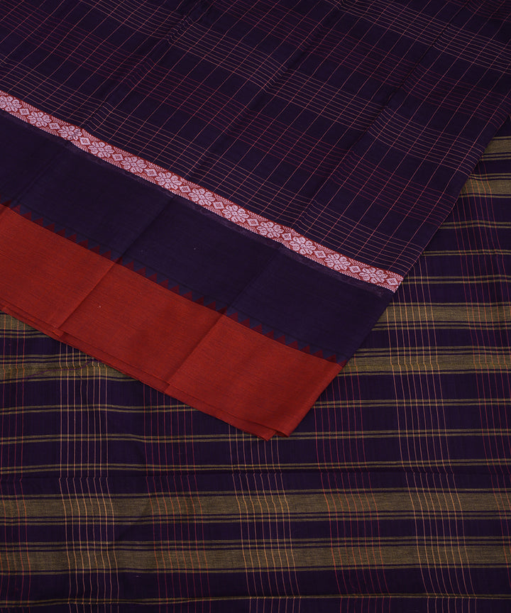 Navy blue brown handwoven narayanapet cotton saree