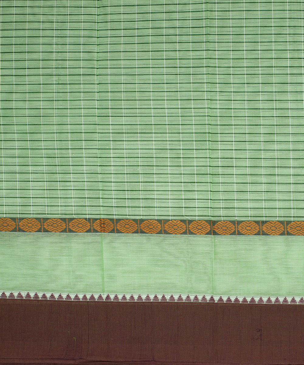 Light green brown handwoven narayanapet cotton saree