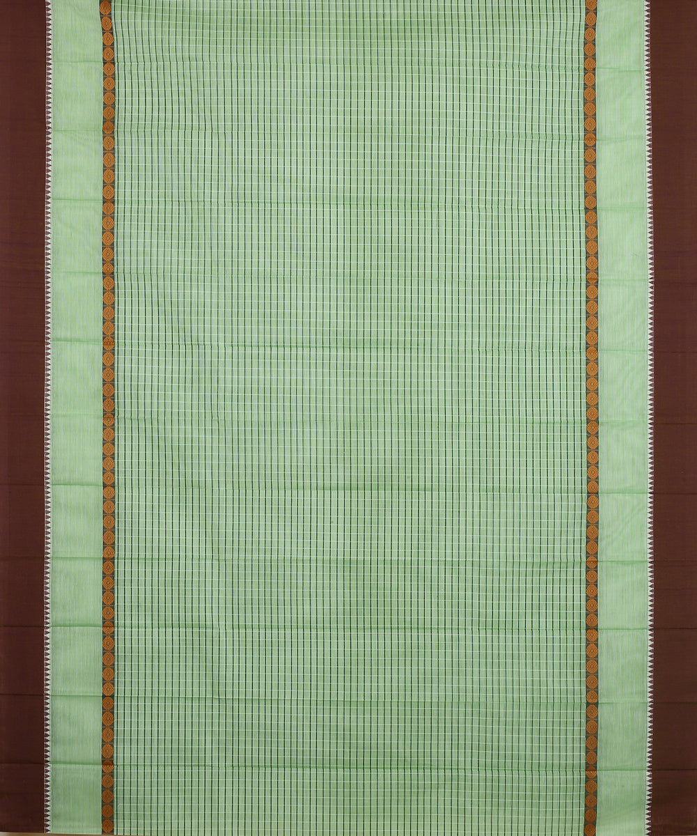 Light green brown handwoven narayanapet cotton saree