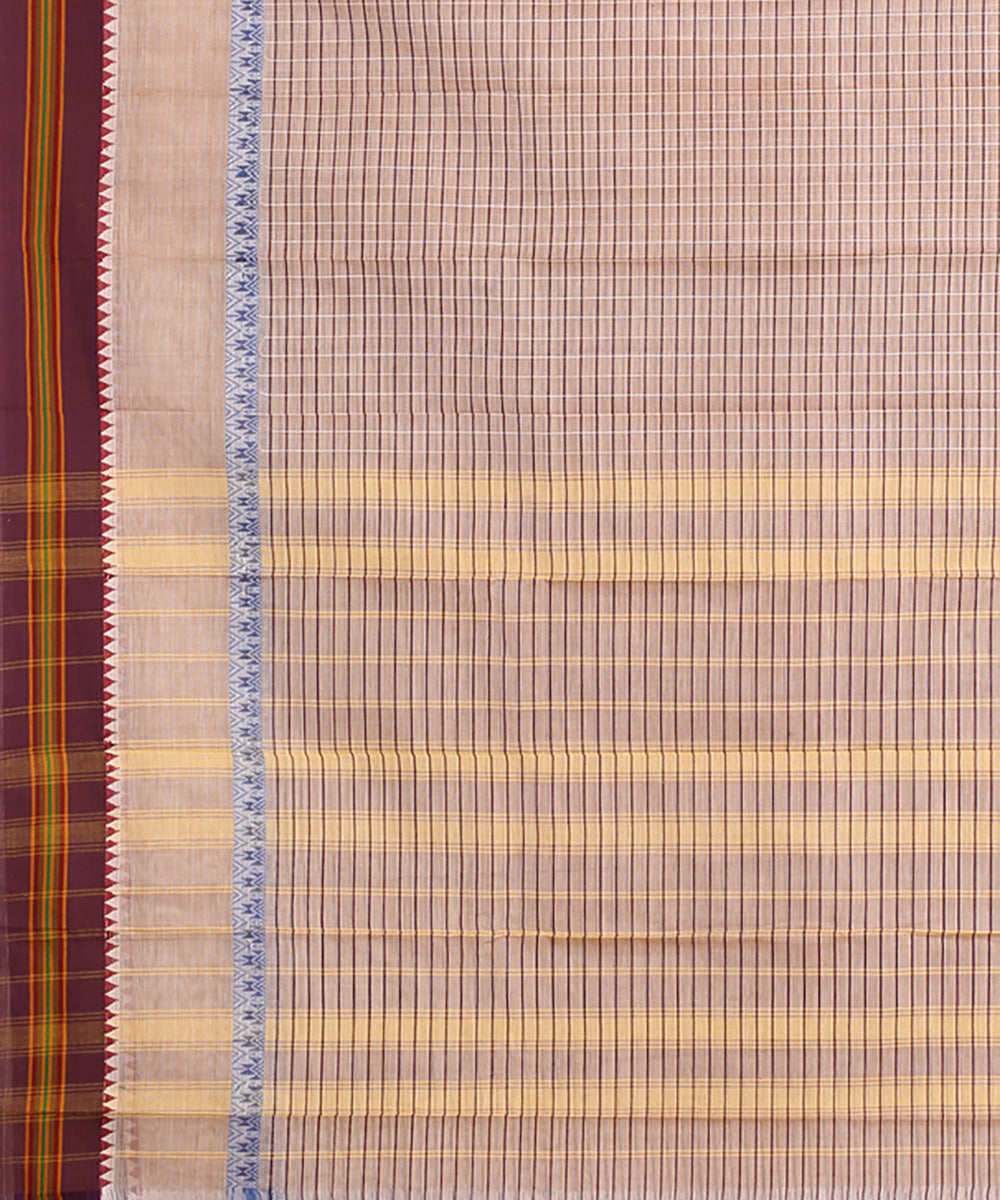 Brown cream handwoven narayanapet cotton saree