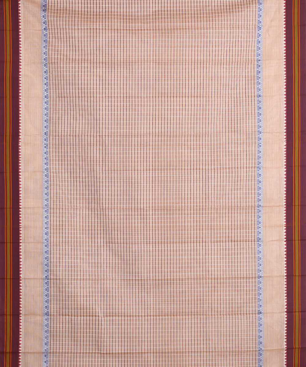 Brown cream handwoven narayanapet cotton saree