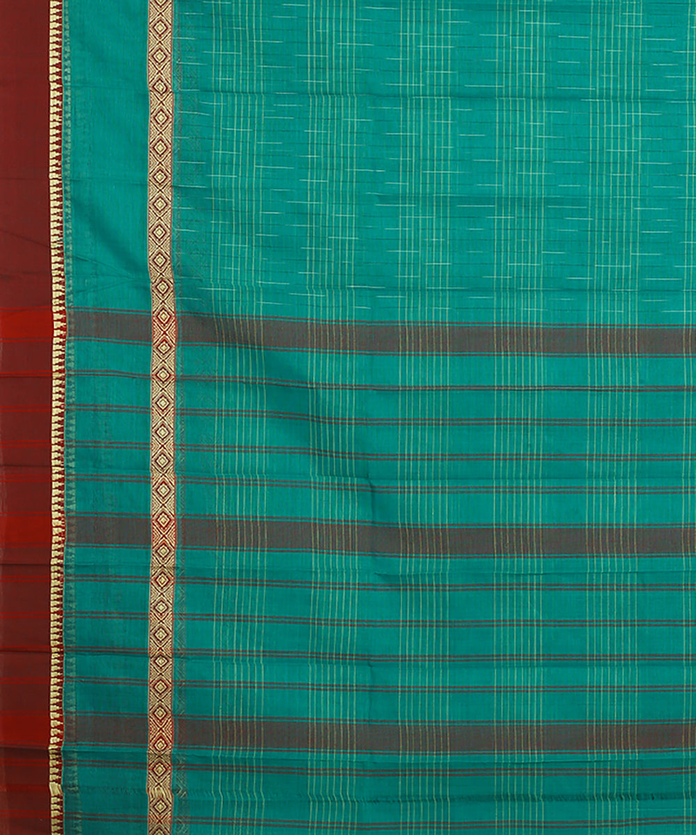 Dark green brown handwoven narayanapet cotton saree