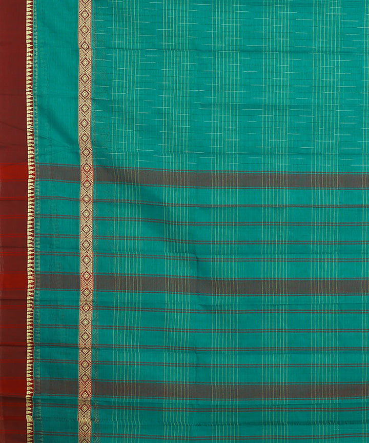 Dark green brown handwoven narayanapet cotton saree