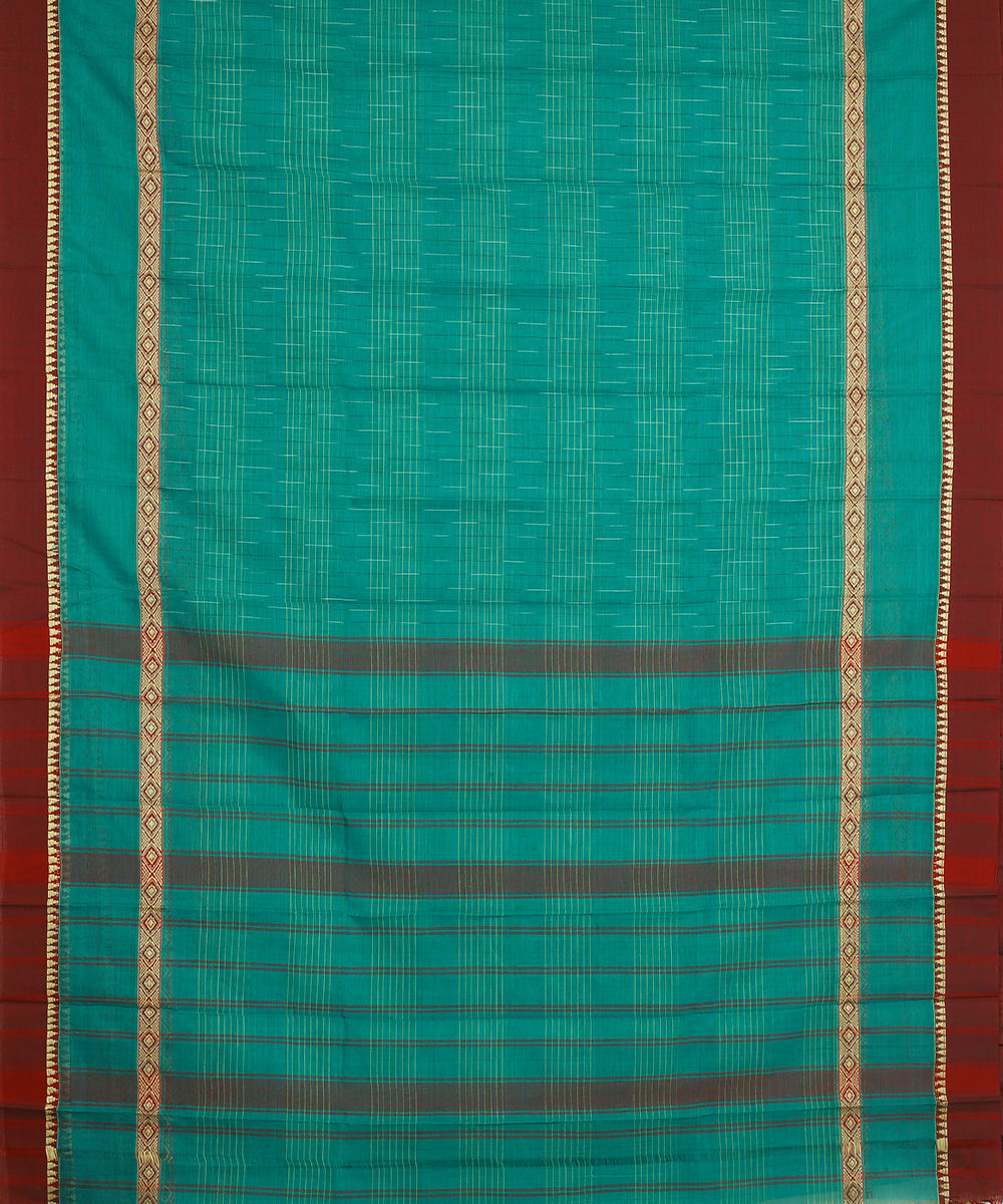 Dark green brown handwoven narayanapet cotton saree