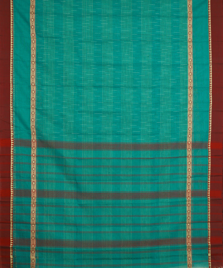Dark green brown handwoven narayanapet cotton saree