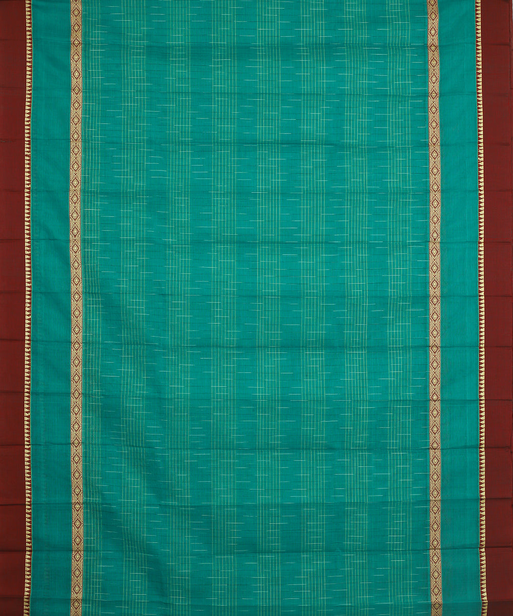 Dark green brown handwoven narayanapet cotton saree