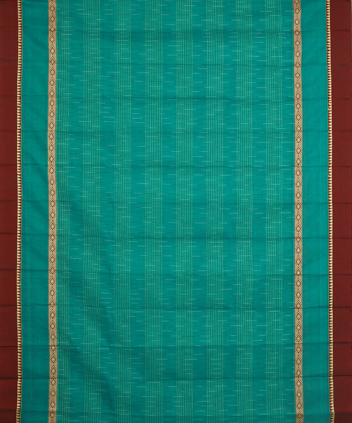 Dark green brown handwoven narayanapet cotton saree