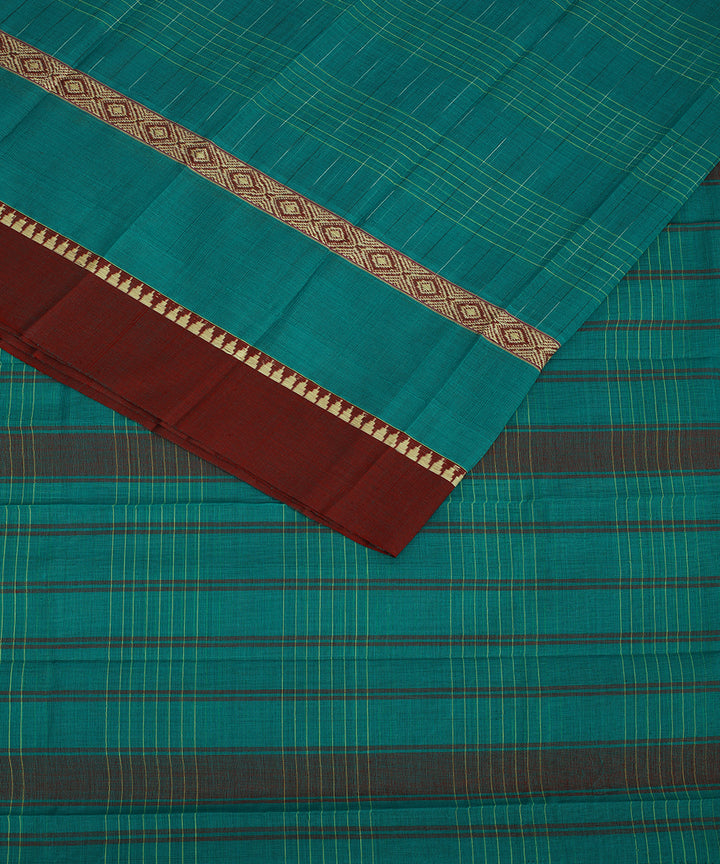 Dark green brown handwoven narayanapet cotton saree