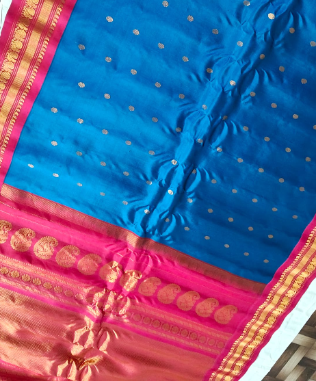 Blue and Maroon Gadwal Silk Saree