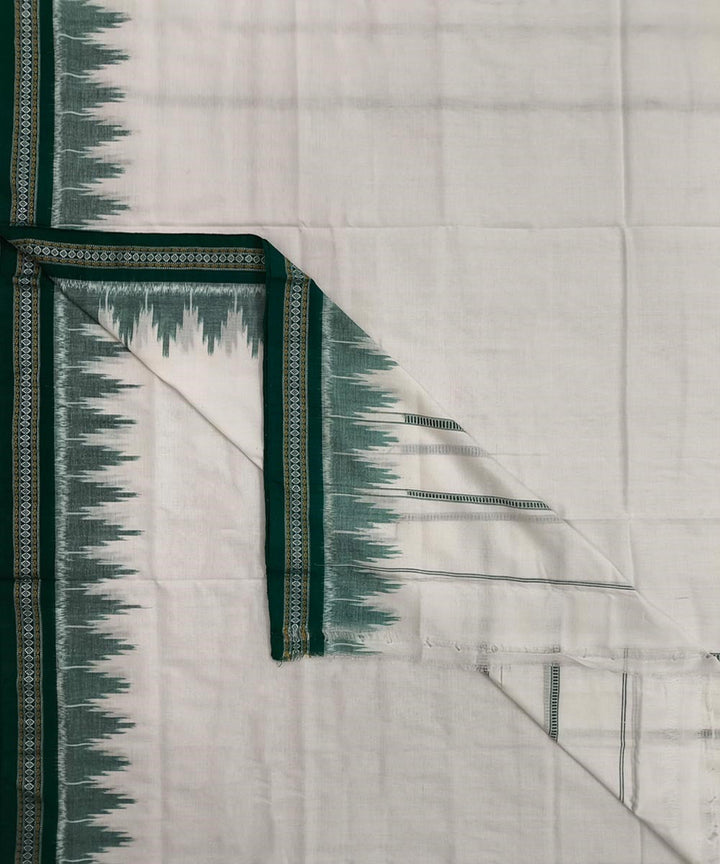 Offwhite green border handwoven sambalpuri cotton dhoti