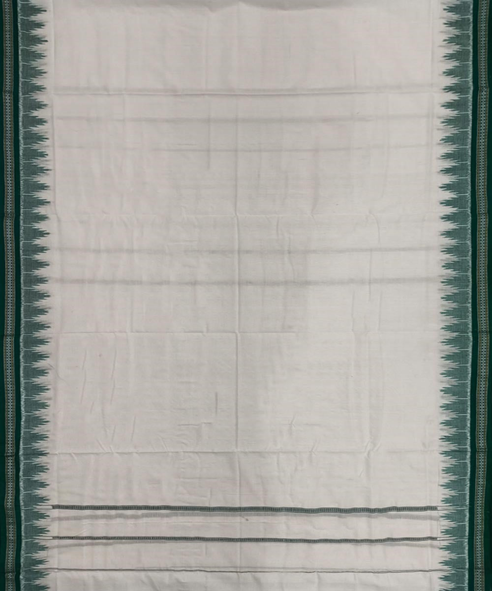 Offwhite green border handwoven sambalpuri cotton dhoti