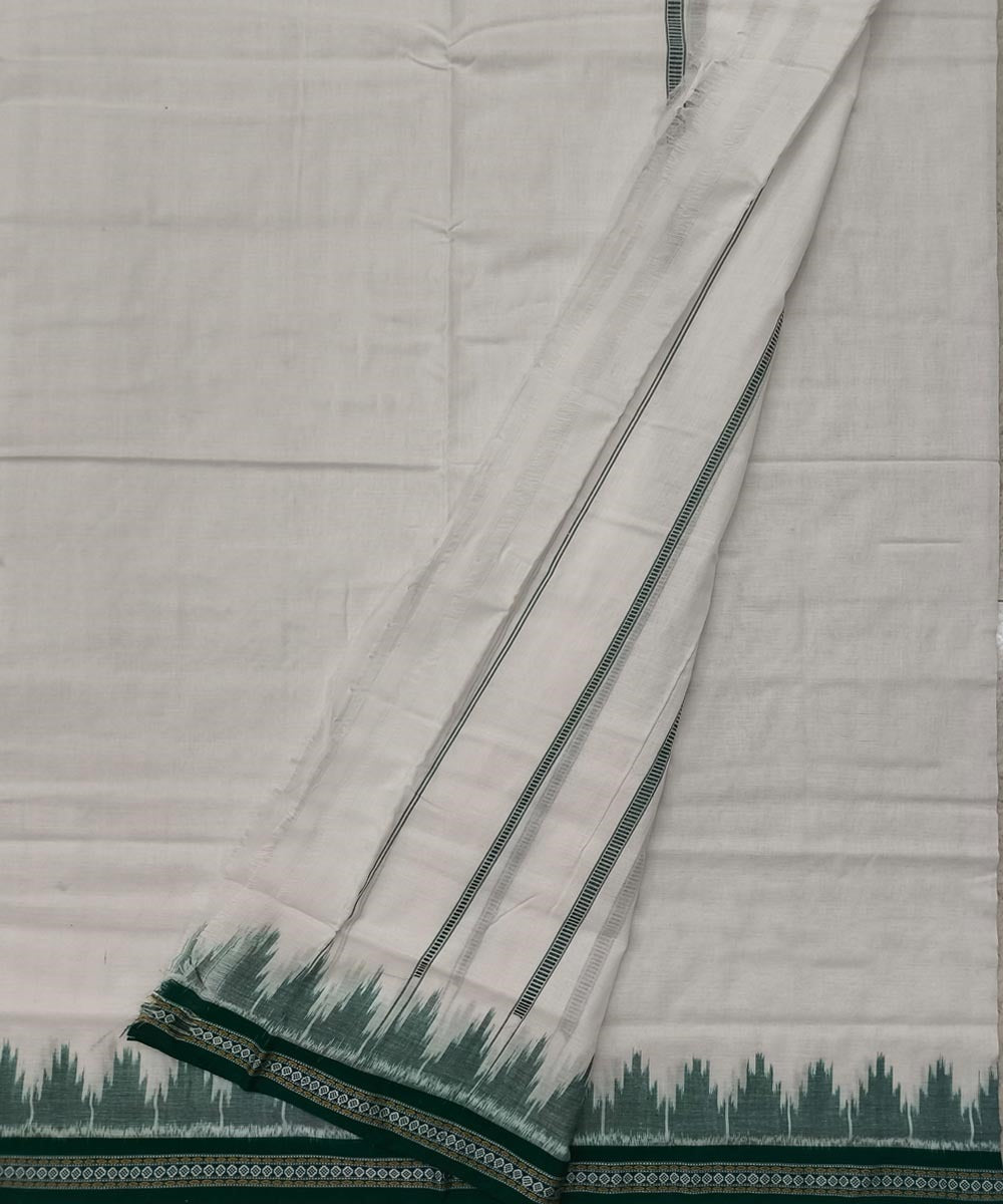 Offwhite green border handwoven sambalpuri cotton dhoti
