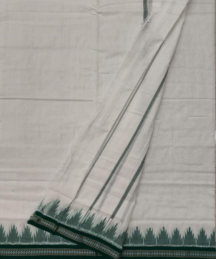 Offwhite green border handwoven sambalpuri cotton dhoti