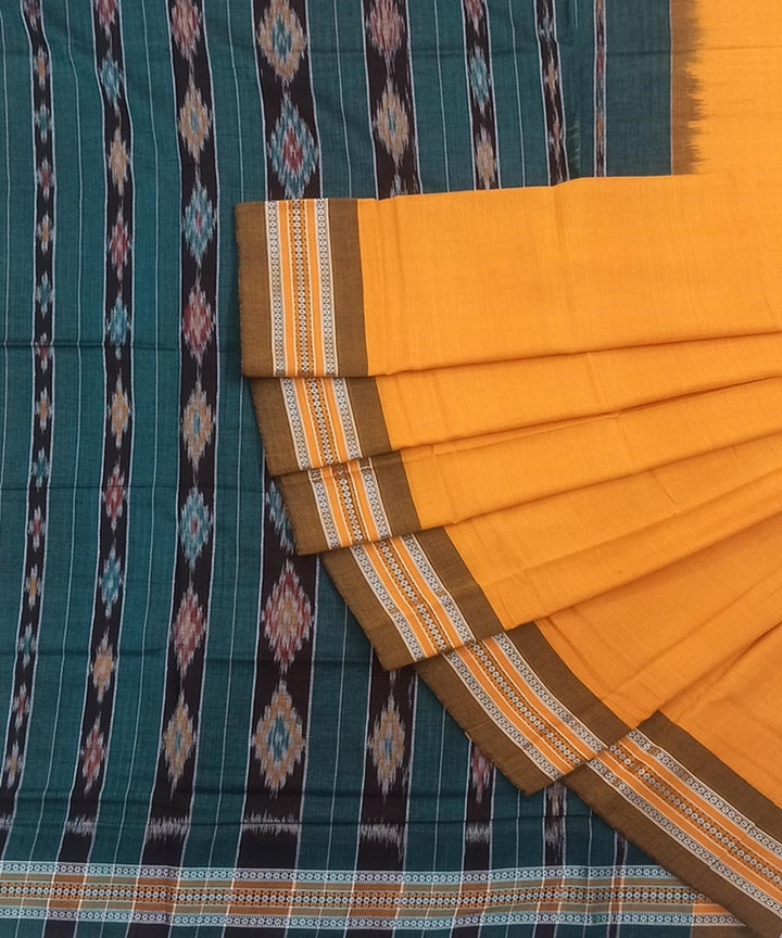 Yellow orange and grey cotton handloom nuapatna saree