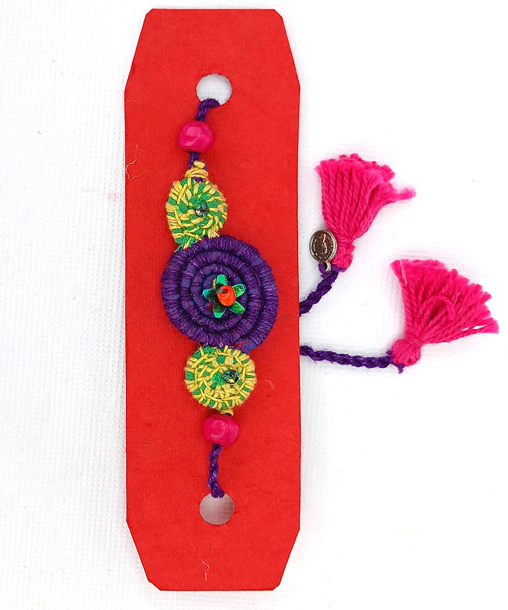 Handmade multicolor spiral cotton silk threads adjustable rakhi