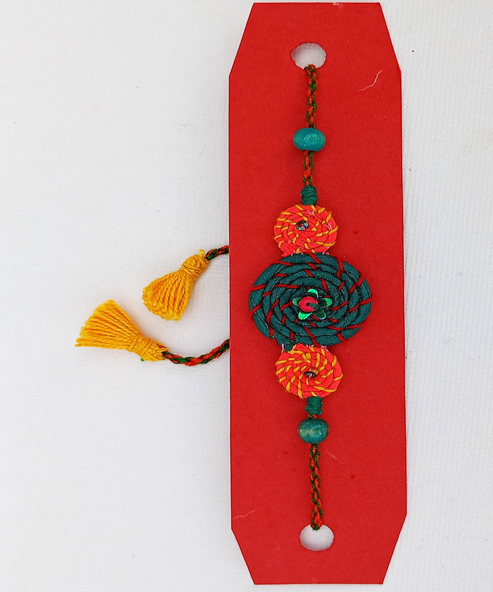 Handmade multicolor cotton silk threads spiral adjustable rakhi