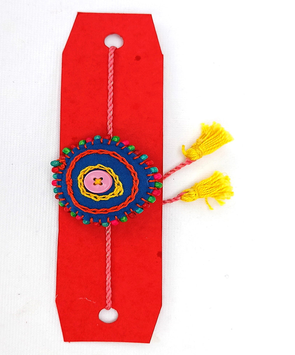 Handmade blue cotton silk threads kids adjustable rakhi