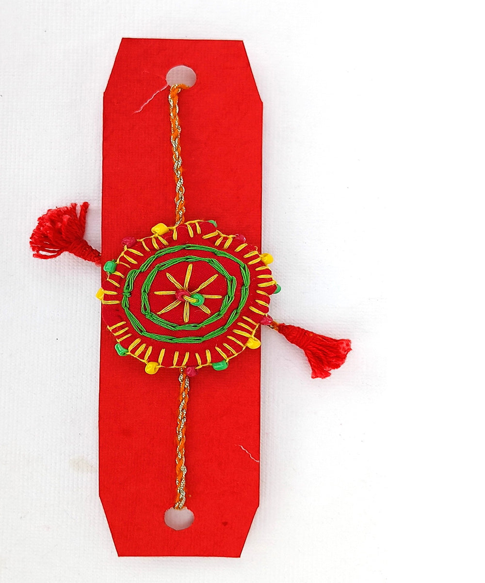 Handmade red cotton silk threads kids adjustable rakhi