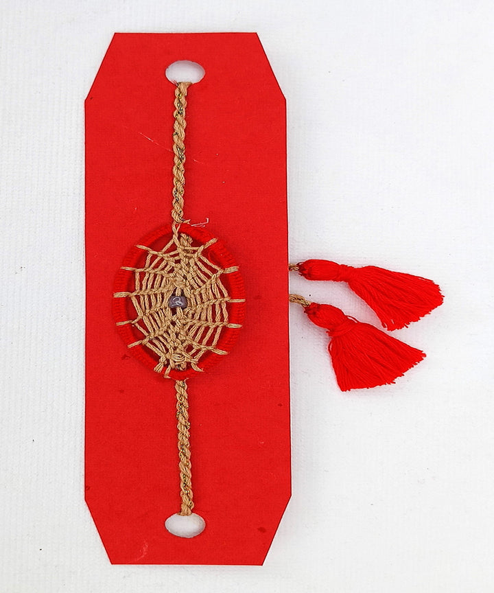 Handmade red cotton silk threads dream catcher adjustable rakhi