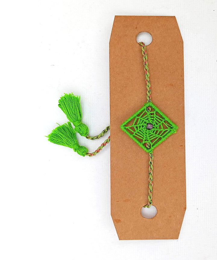 Handmade green cotton silk threads dream catcher adjustable rakhi