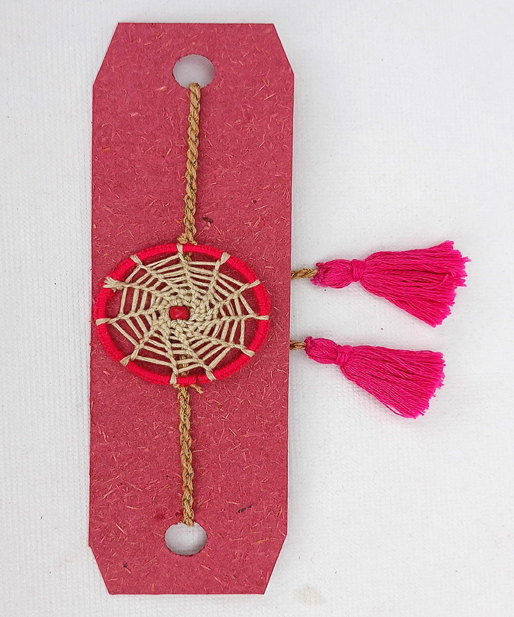 Handmade pink cotton silk threads dream catcher adjustable rakhi