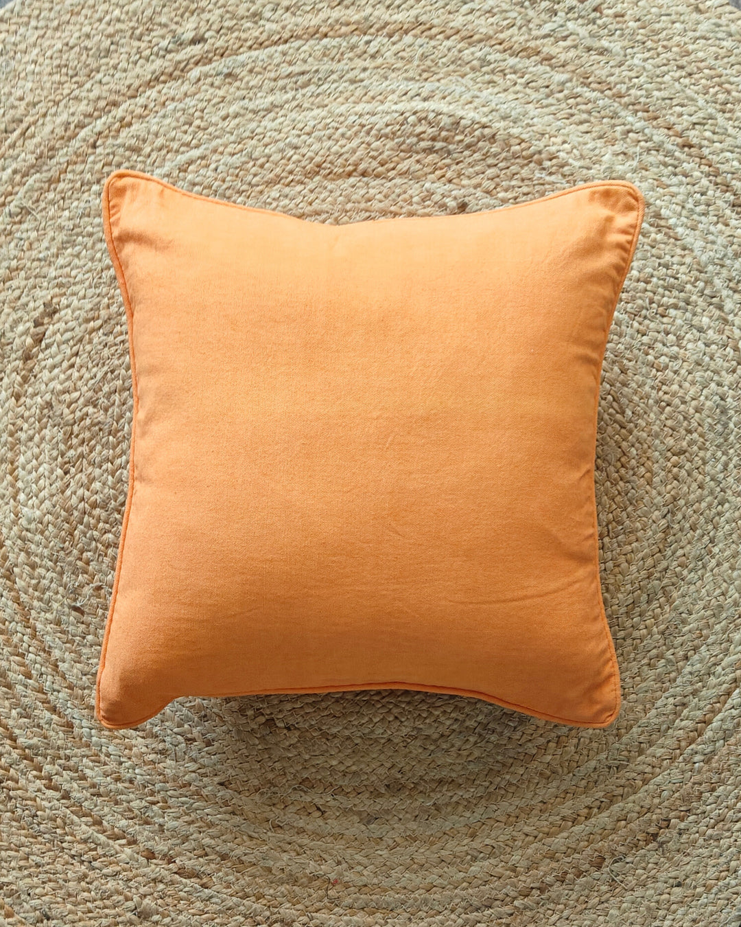 Orange plain handloom cotton cushion cover