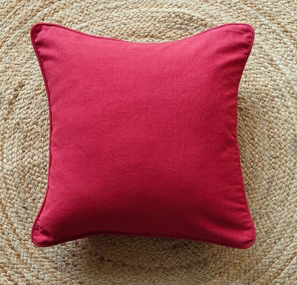 Maroon plain handloom cotton cushion cover