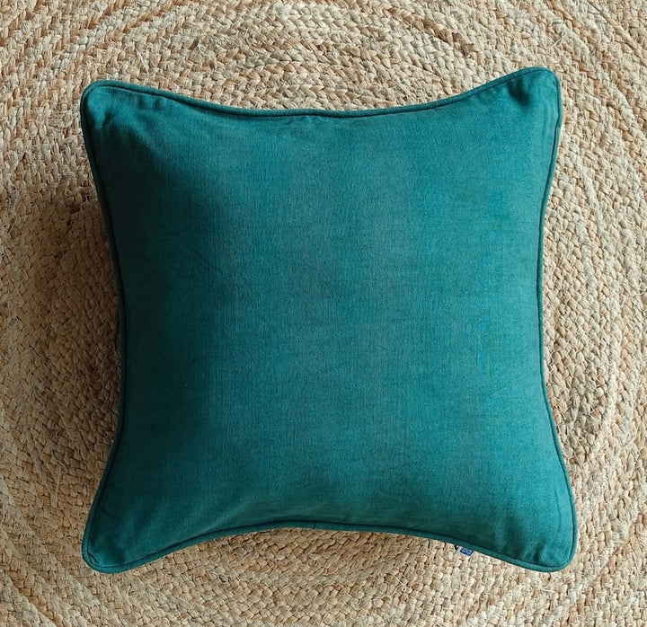 Dark teal green handloom cotton cushion cover