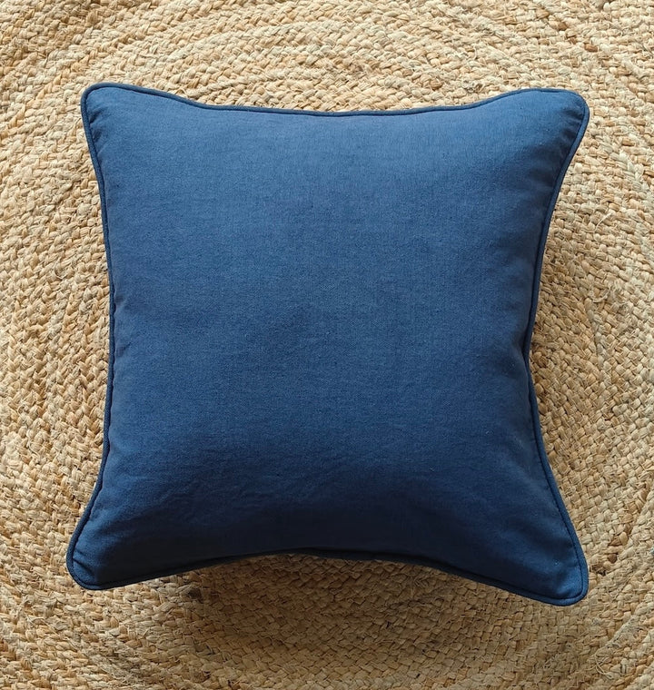 Navy blue plain handloom cotton cushion cover