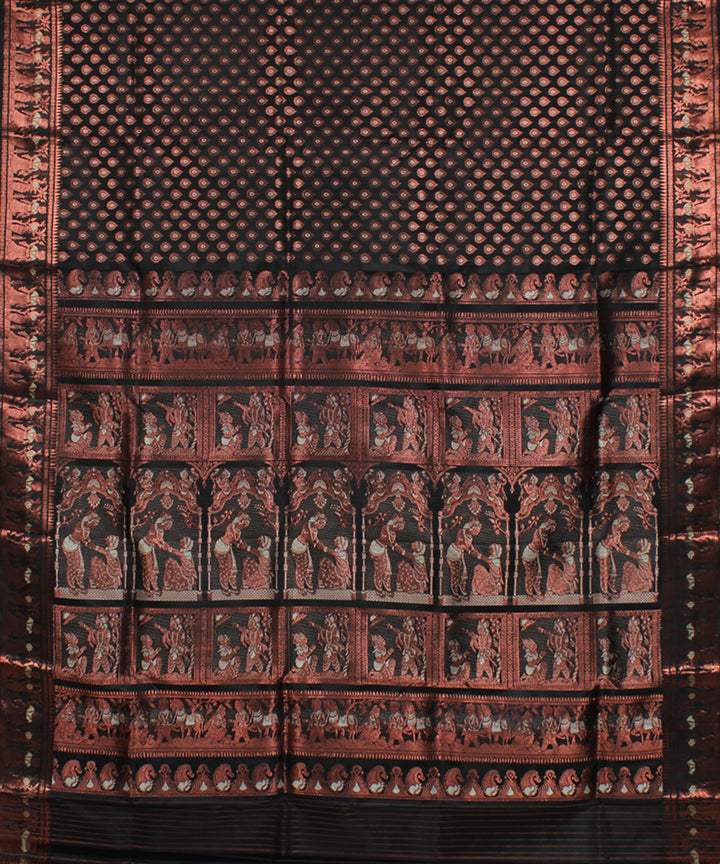 Black handwoven swarnachari baluchari silk saree