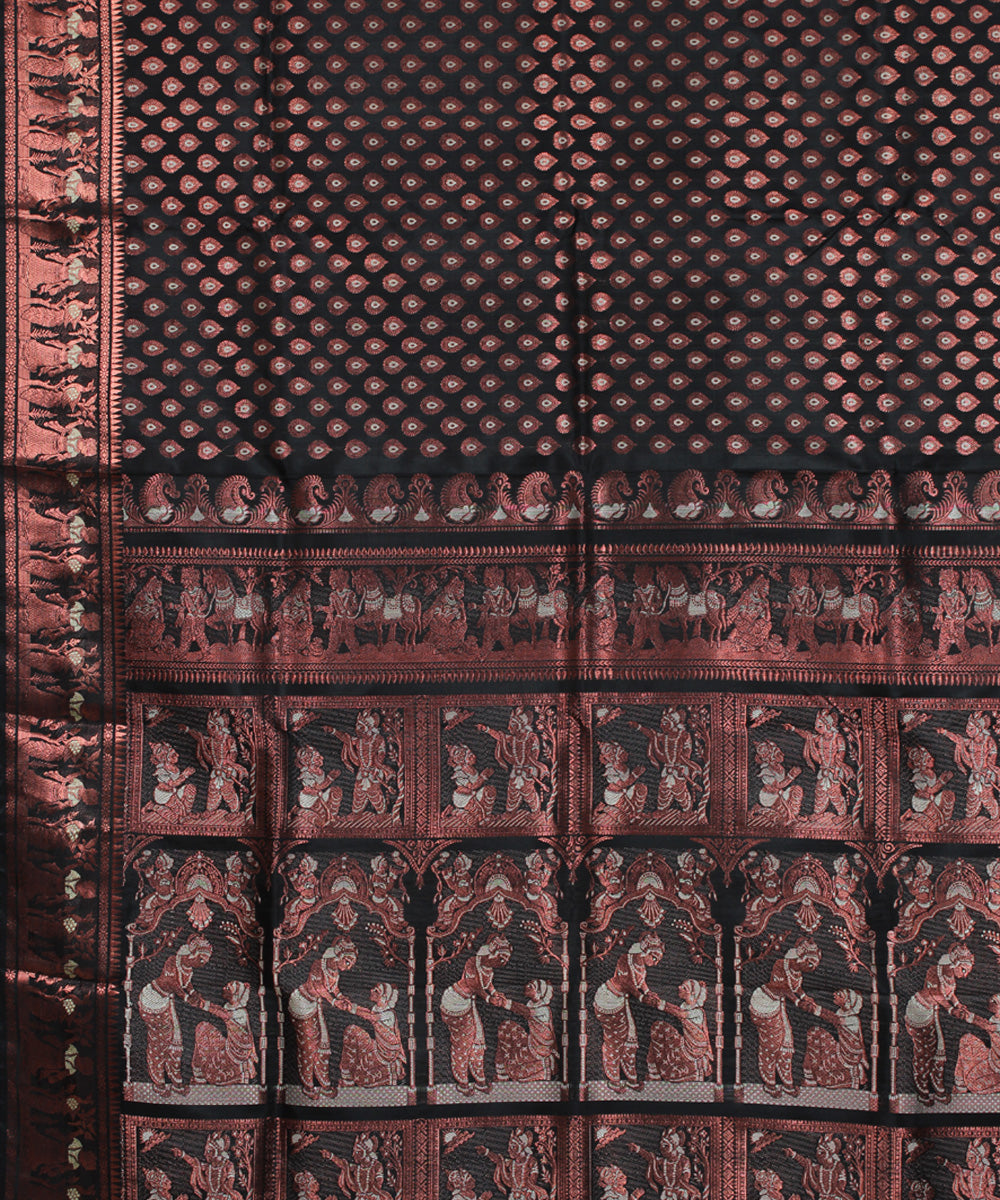 Black handwoven swarnachari baluchari silk saree