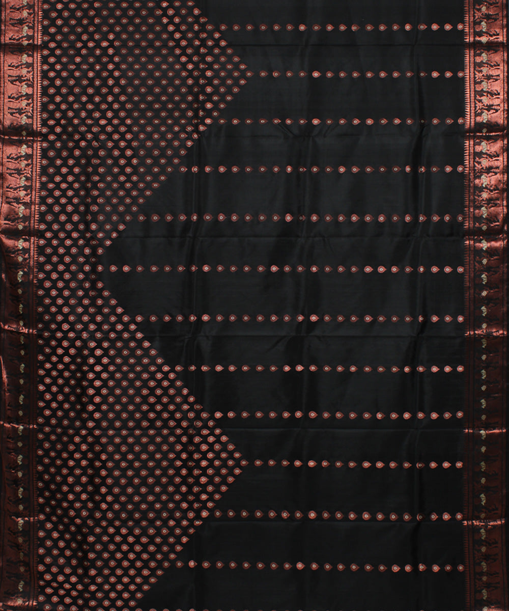 Black handwoven swarnachari baluchari silk saree