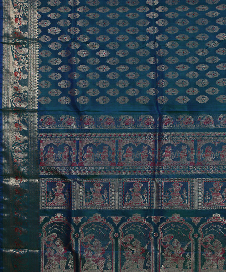 Cyan blue handwoven swarnachari silk baluchari saree