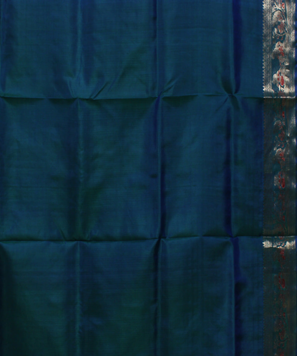 Cyan blue handwoven swarnachari silk baluchari saree
