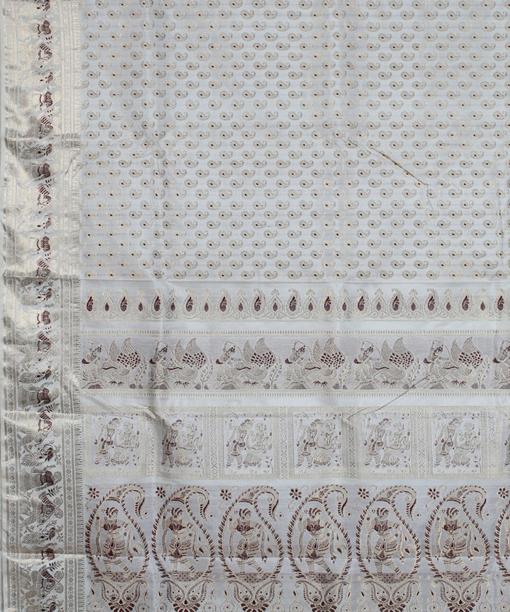 White handwoven swarnachari silk baluchari saree