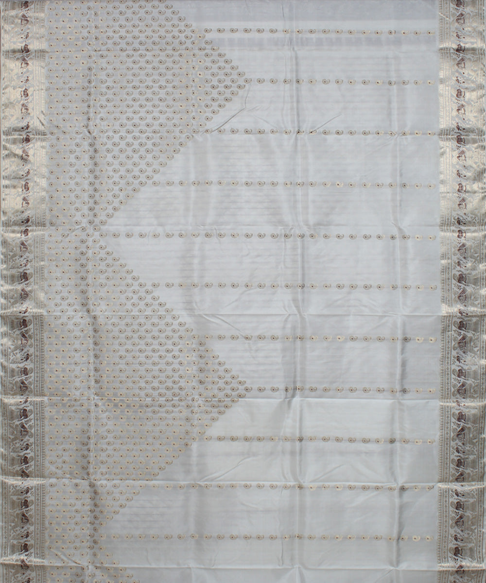 White handwoven swarnachari silk baluchari saree