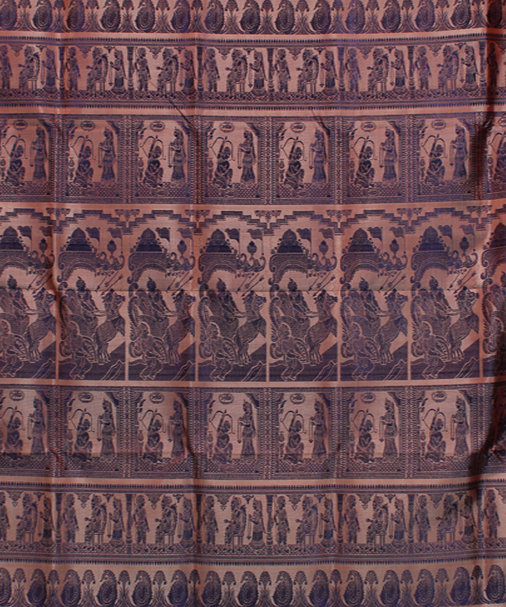 Peach handwoven silk baluchari saree