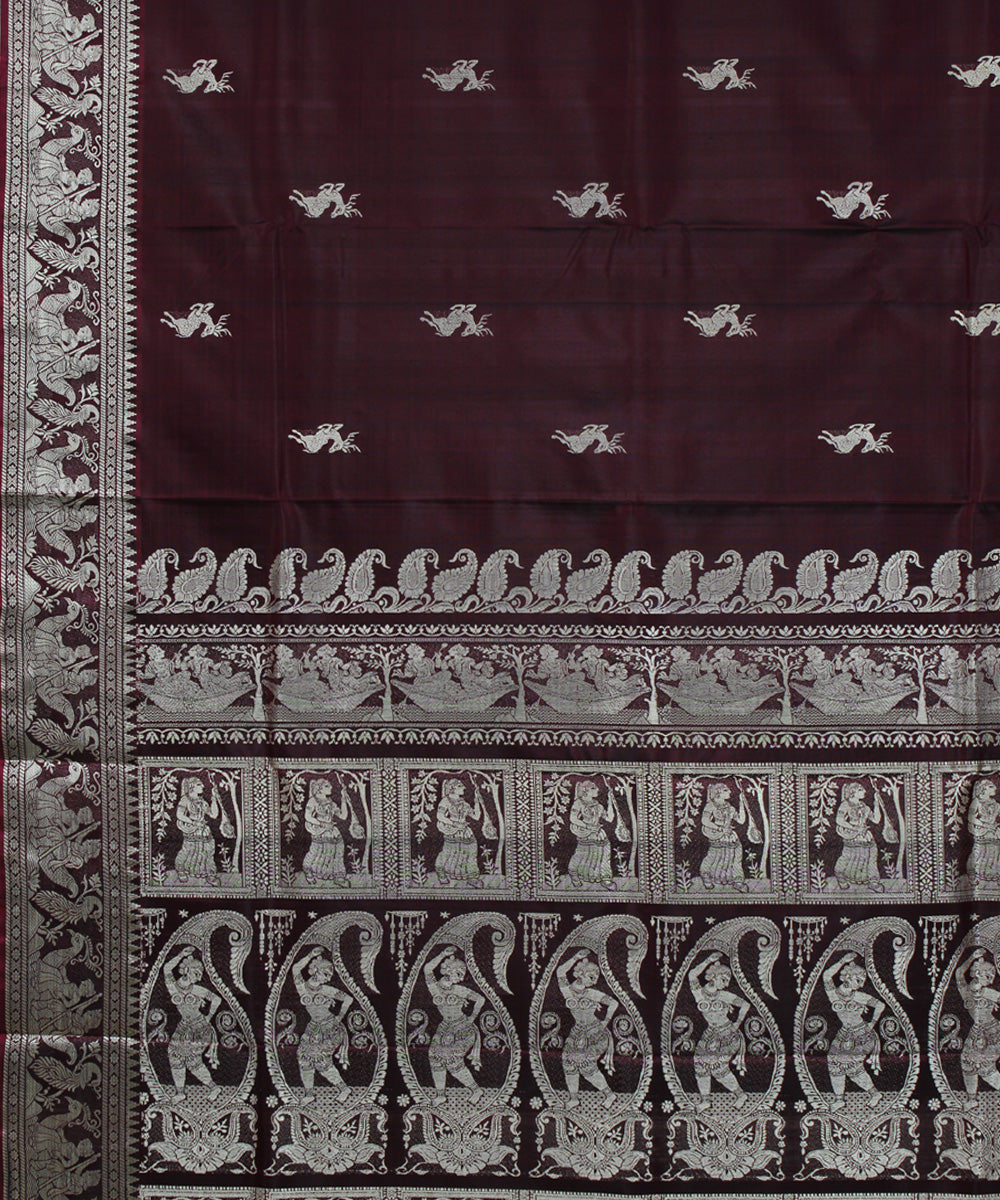 Maroon handwoven silk baluchari saree