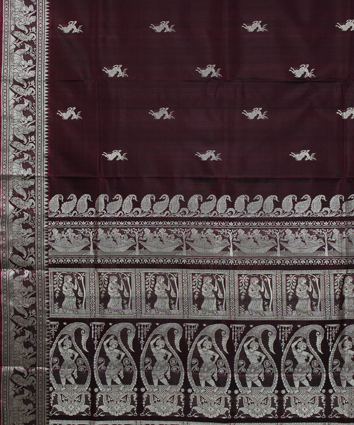Maroon handwoven silk baluchari saree
