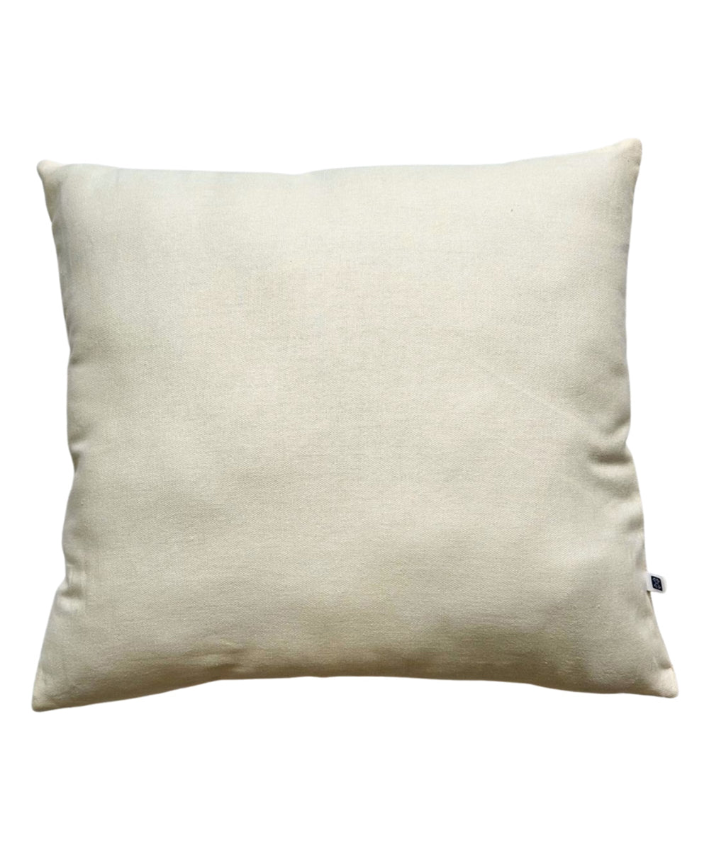 Cream multicolor hand embroidered slub cotton cushion cover