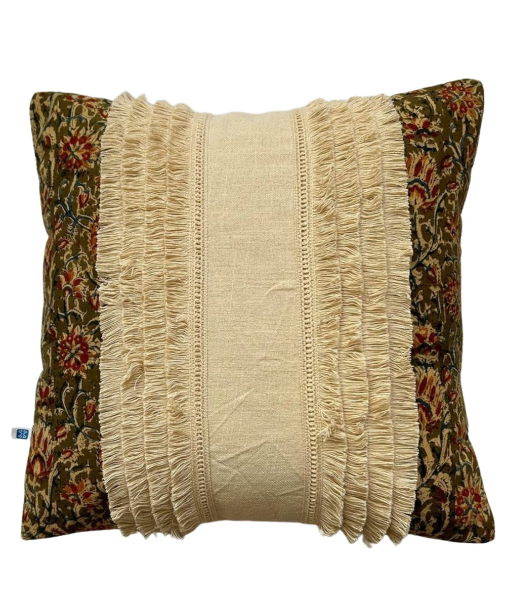 Cream kalamkari handloom cotton cushion cover