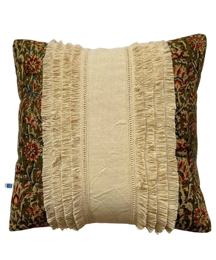 Cream kalamkari handloom cotton cushion cover